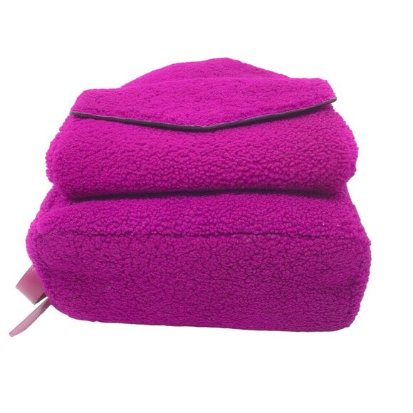 Jimmy Choo Cassie Magenta / Grape I Want Choo Logo Intarsia Sherling Backpack - Picture 4 of 8